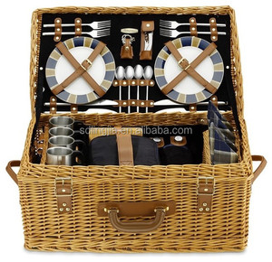 Main Naturelle Saule Osier Panier Pique-Nique 4 Personnes Antique Pas Cher Sacs À Lunch - Product Image 1