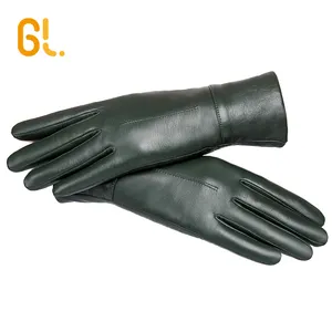 GL90-guantes de vestir ajustados para mujer, guantes de piel auténtica verde lima para invierno