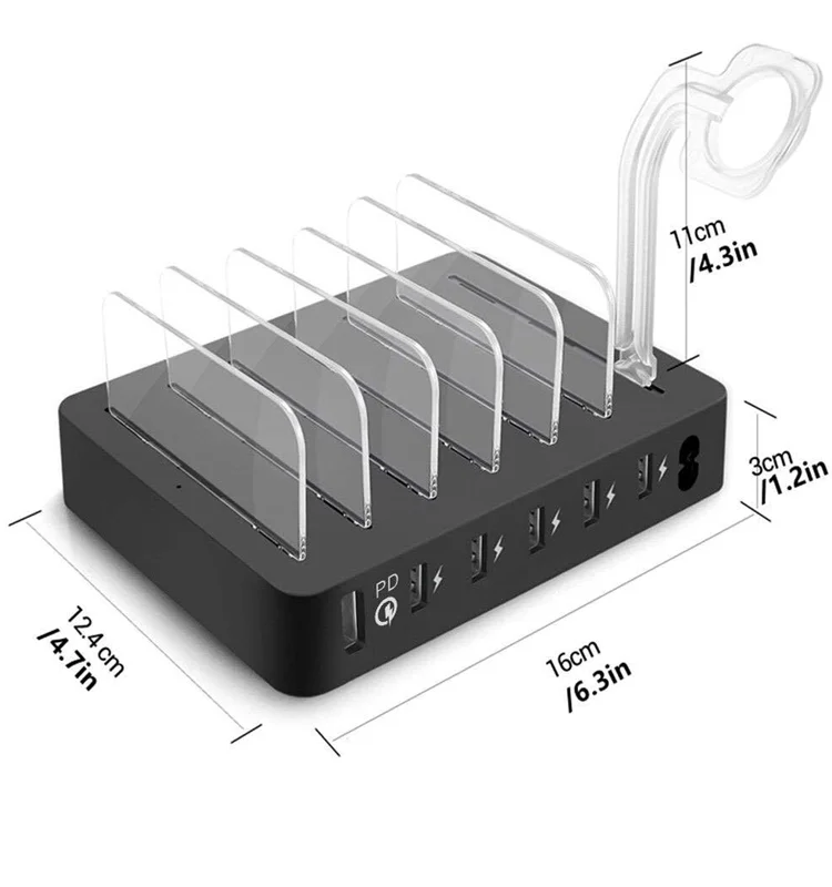 6 Ports USB Charging Station 50W Fast Charging Stand with Smart Identification Technology for Phone/Pad/Tablet