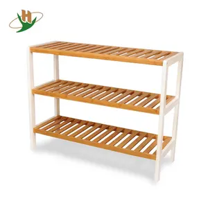 Natural Bamboo 3-Tier Shoe Organizer Entryway Bamboo Wood Shoe Rack with MDF side frame