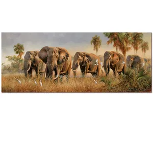 動物のキャンバスの壁の芸術象の油絵はアフリカの象の家族の印刷の壁を飾る