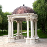 YOUFINE Sculpture à la main en pierre naturelle extérieure Décoration de jardin Grande villa de luxe Pavillon gazebo en marbre blanc de style grec