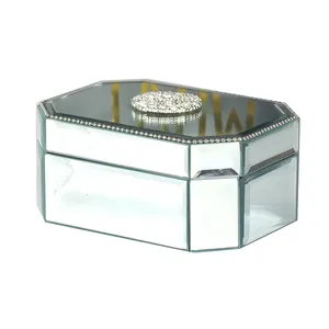 Jinnhome Eenvoudige Sierlijke Achthoekige Spiegel Zilver Crystal Glas Liefde Ronde Sieraden Doos Voor Vriendin Moeder Verjaardagscadeau