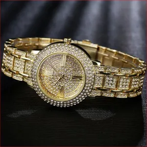 Blues Fashion Bling Quartz Gold female wrist Watch with full Diamond