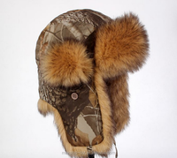 Tela brillante y estampado de camuflaje para invierno, gorro de piel de estilo ruso, ushanka