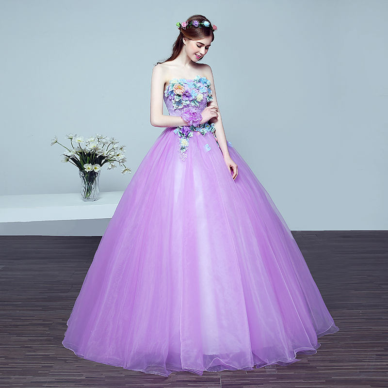 wedding dress with purple ribbon Elegant Party Gowns