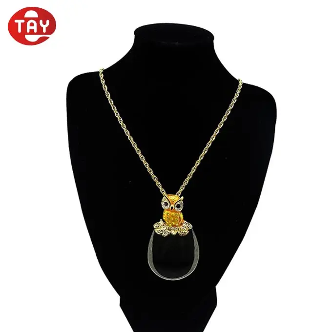 High quality metal chain elegant charmed owl magnifier necklace pendant