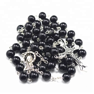 8mm negro blanco de cristal de imitación perla católica Virgen María de Rosario con el Papa de la Cruz - Product Image 1