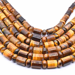 Natural Smooth Charm Gemstone Tiger Eye Cylinder Rondelle Loose Stone Beads For Jewelry Making