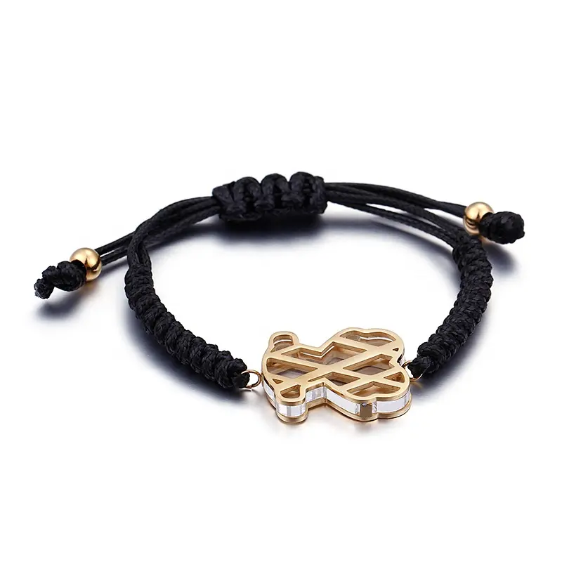 Factory Wholesale Price Adjustable Black String Twisted Cord Bracelet With Charm