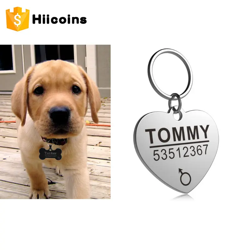 Hiicoins-etiqueta personalizada de Metal para perro, venta al por mayor
