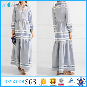 2017 Nueva moda <span class=keywords><strong>vestidos</strong></span> de ganchillo ajuste del cordón da vuelta-abajo de manga larga vestido maxi - Product Image 1
