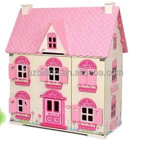 Fashion Imaginative DIY Quality Large Pink Wooden 6 Rooms Dream Family Dollhouse Doll House Mansion