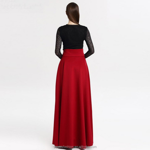 Yannisfahion alta cintura plisado elegante falda <span class=keywords><strong>vino</strong></span> rojo negro larga de Color sólido Mujer Faldas 5XL Plus tamaño E7419 - Product Image 3