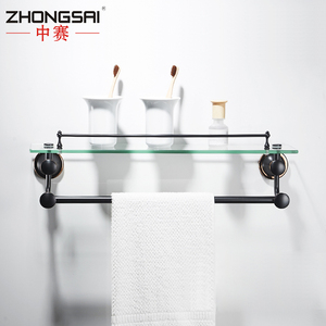 Baño real montado en la pared <span class=keywords><strong>de</strong></span> negro solo <span class=keywords><strong>de</strong></span> toalla <span class=keywords><strong>de</strong></span> vidrio estante <span class=keywords><strong>de</strong></span> pared <span class=keywords><strong>con</strong></span> barra <span class=keywords><strong>de</strong></span> toalla - Product Image 3