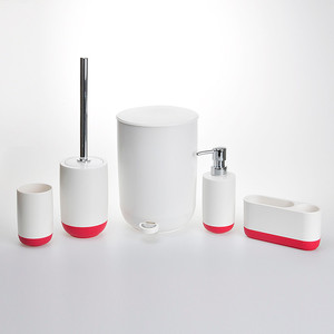 Ensemble populaire de distributeur de savon de toilette en plastique blanc et rouge de 2 tons - Product Image 5