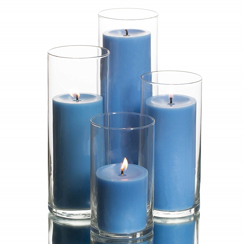 Set Di 4 Portacandele In Vetro Trasparente - Forma Rotonda - Per Candele A Pilastro E Coniche - Decorazioni Per Matrimoni E Centrotavola