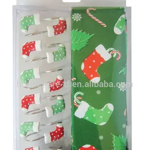 Christmas Style PEVA Shower Curtain with Resin Hooks Set of 13