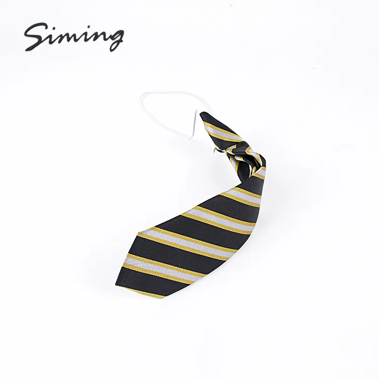 Microfiber elastic black yellow striped school women neck tie and belts with logo