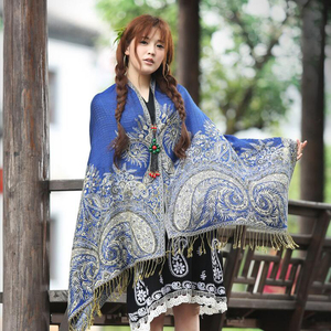 Wholesale Double-Sided Woven <strong>Paisley</strong> <strong>Pashmina</strong> <strong>Scarf</strong> with Manual Tassels Two Big Sizes for Autumn Seasons - Product Image 3
