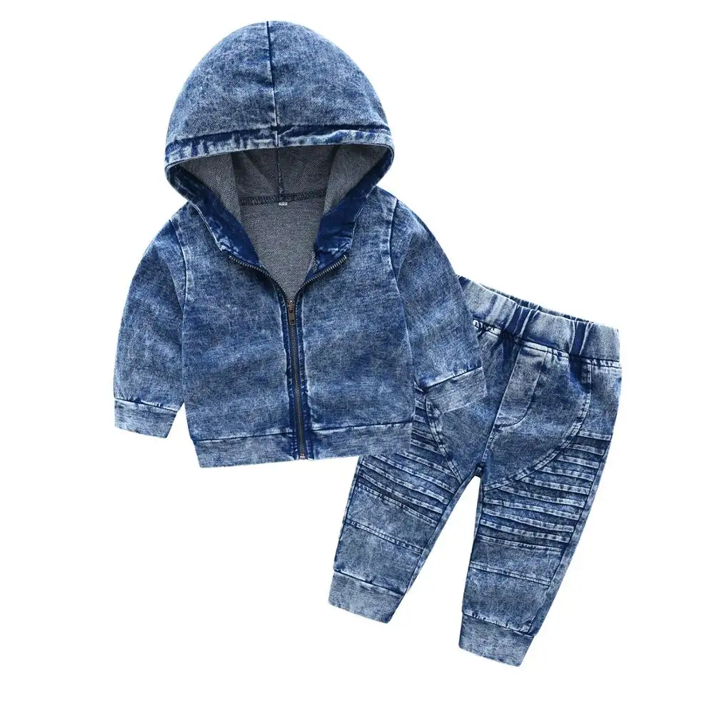 Eco Vriendelijke Kinderen Jongens Kleding Fall Effen Gewassen Demin Kids Kleding 2 Stuks Sets