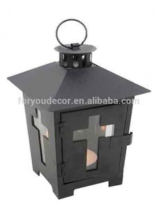 Cemetery Metal <strong>Candle</strong> <strong>Lanterns</strong> Matt Black <strong>Candle</strong> <strong>Lanterns</strong> Black Metal <strong>Lantern</strong> with Cross Design - Product Image 3