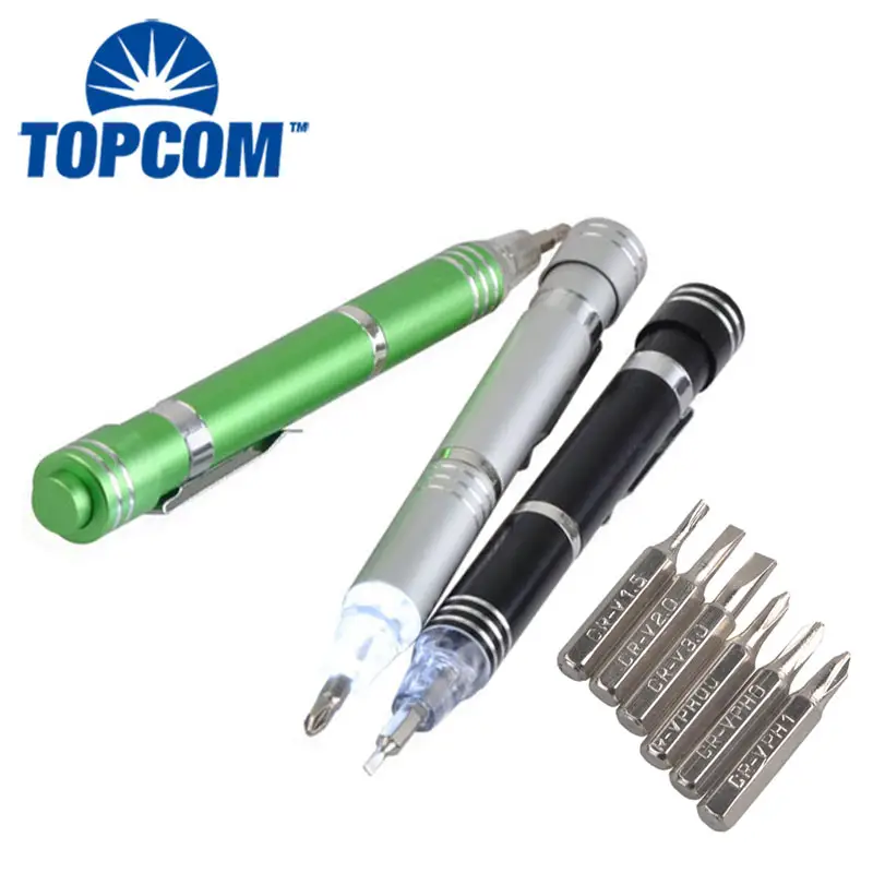 6 Bits Pen Tools Screwdriver Set LED Light Aluminium Alloy Pen Screwdriver for Emergency Lighting Fix
