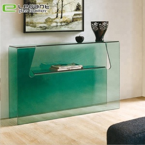 Bent Glass Console <strong>Table</strong> with Glass Shelf and High <strong>Gloss</strong> <strong>White</strong> Painting MDF Drawers - Product Image 5