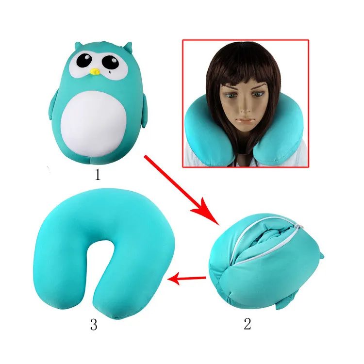 Harga Terbaik Kustom Hewan Burung Hantu Berbentuk 2 In 1 Dilipat Microbead Bantal Leher Perjalanan Bentuk U Bantal Microbead dengan Ritsleting Dapat Dilipat