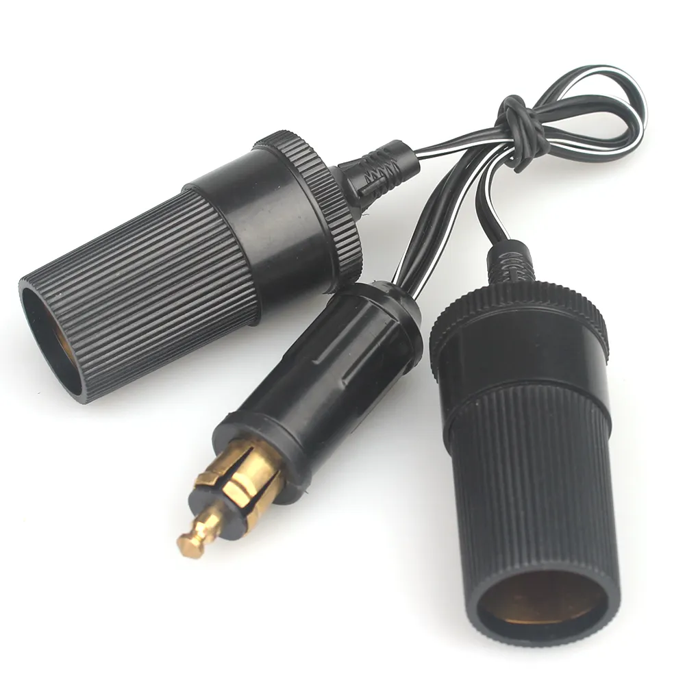 2-Way Double Plug socket 12V Car Cigarette Lighter Extension Cable Socket Cord ADAPTER