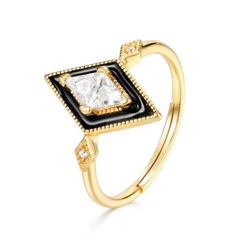 CARLIDANA Luxury Gold Color Plated Crystal Ring Geometric V Charm Rings for Women Stainless Steel