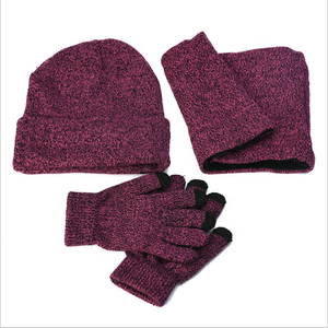 Vente de charme 2023 tricot <span class=keywords><strong>bonnet</strong></span> chapeau écharpe gants trois pièces ensemble d'hiver - Product Image 5