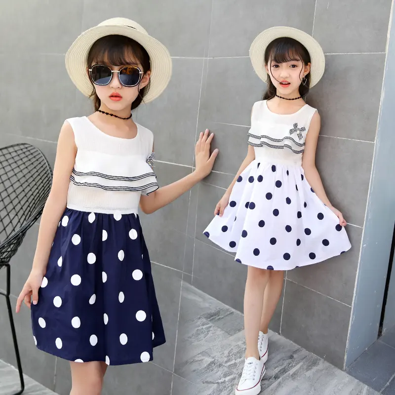 Latest Children girls dot printed design wear summer short sleeves princess dress OEM manufacture in China