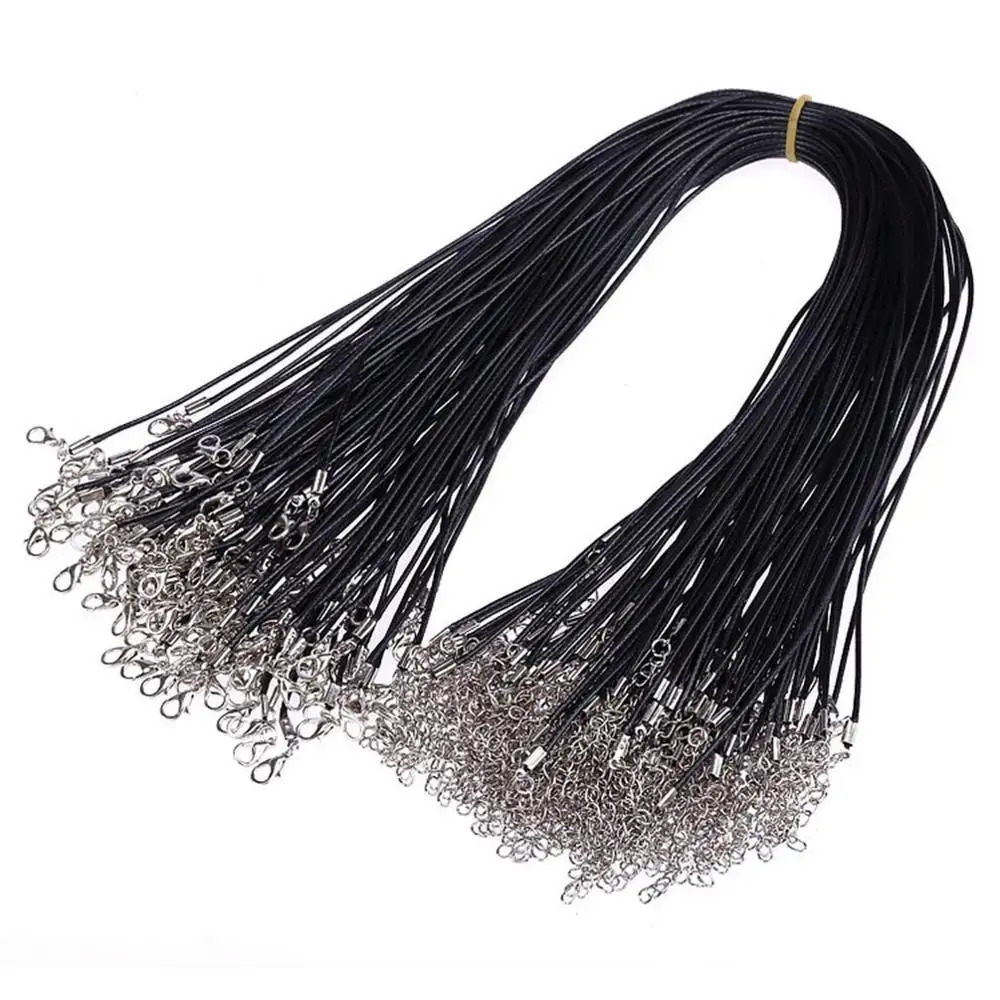 Cordón de cera trenzado de cuero de imitación, collar de cuerda negra, cadena con cierre de langosta