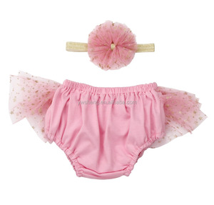 2017 de algodón de bebé bloomer con volantes ropa niñas tutu bloomer con pelo - Product Image 2