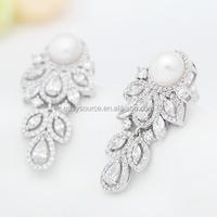 Boucles d'oreilles en Zircon, classique, bijoux de fête de mariage, goutte d'eau, pendentif en perle, clou d'oreille pendante