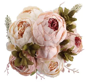 Bouquet de fleurs artificielles VIntage 13 têtes pivoine en soie pour la décoration de la maison