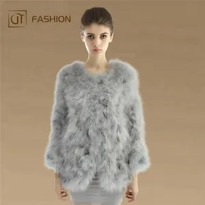 Оптовая продажа Jtfur женщин Настоящее перо страуса пальто Модная дамская зимняя Пушистый Турция шубы