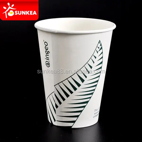 Eco friendly PLA lined 12oz single wall printed paper coffee cup