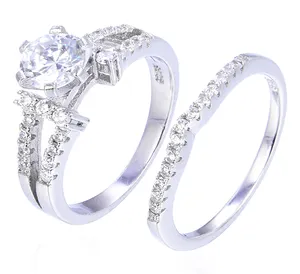 十二生肖 925 银锆石时尚婚礼双戒指为妇女