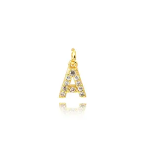 New arrived tiny micro pave zircon charm 14k gold plated a-z letter initial pendant