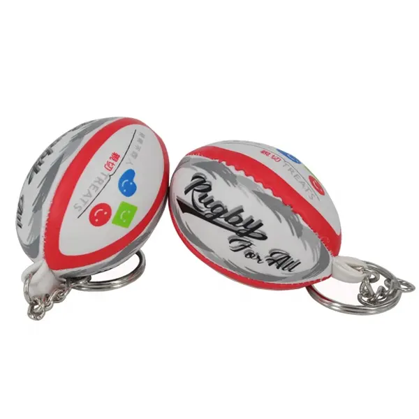 Venta caliente promoción barato logotipo personalizado pelota de Rugby llavero suave Pvc cuero Mini pelota de Rugby llavero