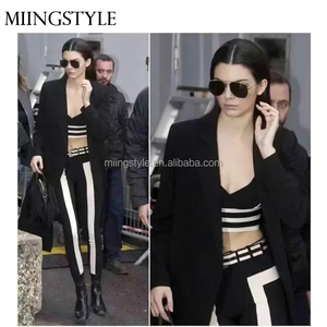2017 oem nouveau design moulante deux pièces sexy noir <span class=keywords><strong>blanc</strong></span> bande vaste <span class=keywords><strong>pantalon</strong></span> <span class=keywords><strong>costume</strong></span> bandage <span class=keywords><strong>femme</strong></span> <span class=keywords><strong>costume</strong></span> - Product Image 3