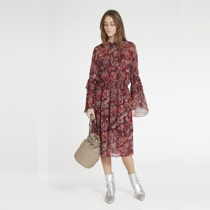 <span class=keywords><strong>Manga</strong></span> larga floral imprimir personalizado gasa <span class=keywords><strong>vestido</strong></span> <span class=keywords><strong>de</strong></span> midi - Product Image 2