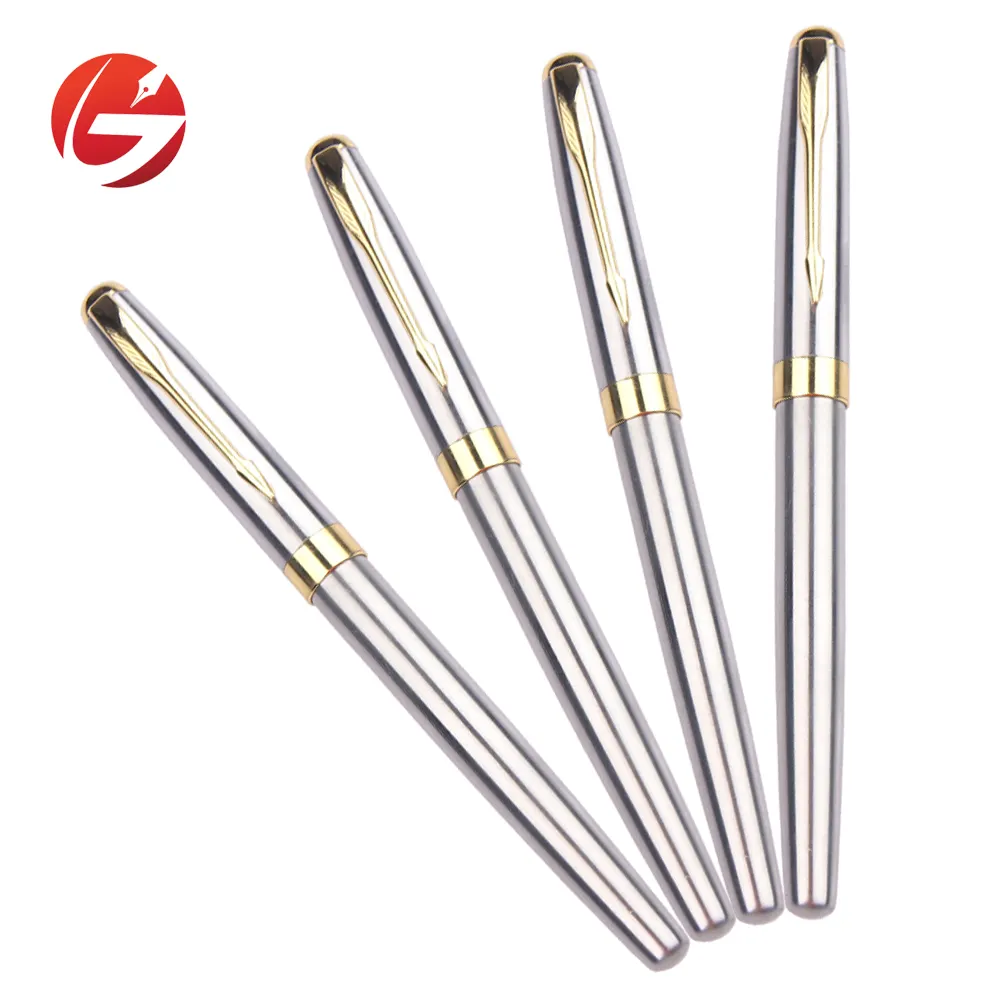 Promotional new fancy stationery feature roller pen with custom logo personalized silver stainless steel metal pen