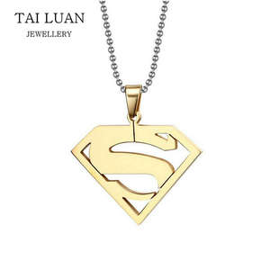 Color oro 316L de acero inoxidable <span class=keywords><strong>Superman</strong></span> carta collar - Product Image 1
