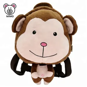 Tas Ransel Bayi Monyet Coklat Aman Berjalan dengan Tali Modis Boneka Hewan Lembut Tas Sekolah Anak Monyet