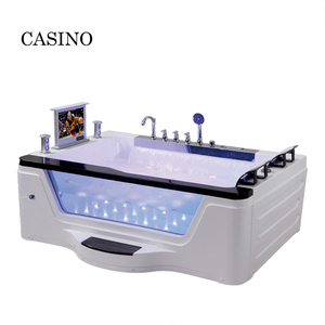 Vasca Idromassaggio in Vetro con Doppio Getto, Luci LED, TV Impermeabile, Vasca Massaggiante per 2 Persone - Product Image 3