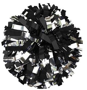 Yiwu Panda 6&quot; Metallic <strong>Black</strong> and Silver 2 Color Mix Cheer <strong>Pom</strong> <strong>Poms</strong> with Baton Handle