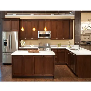 Dark Cherry Kết Thúc Và Maple Rắn Gỗ Shaker Thiết Kế Tủ Bếp Modular Cổ Điển